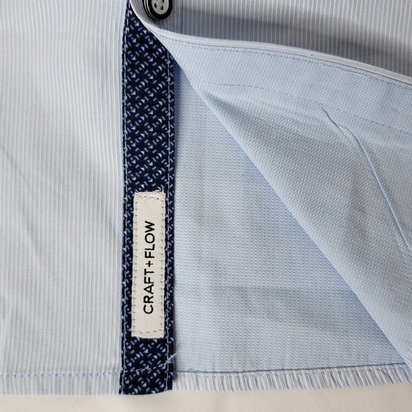 Craft Flow Seersucker Sky Blue Long Sleeve Pattern Flip Cuff Button Shirt Large - Picture 5 of 10